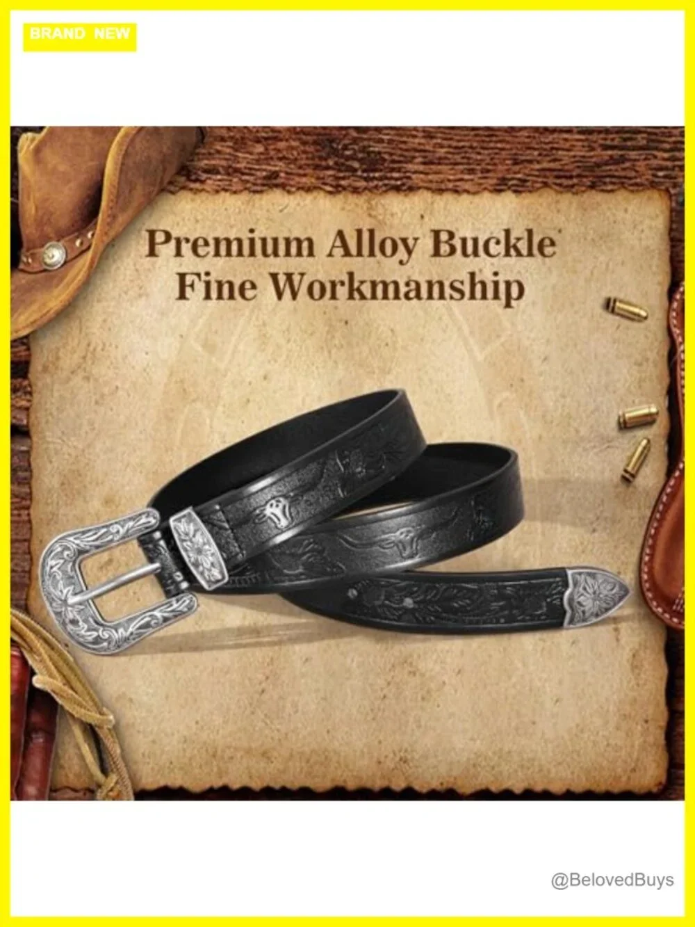 Vintage Floral Carved Western Belt for Women PU Leather Alloy Buckle